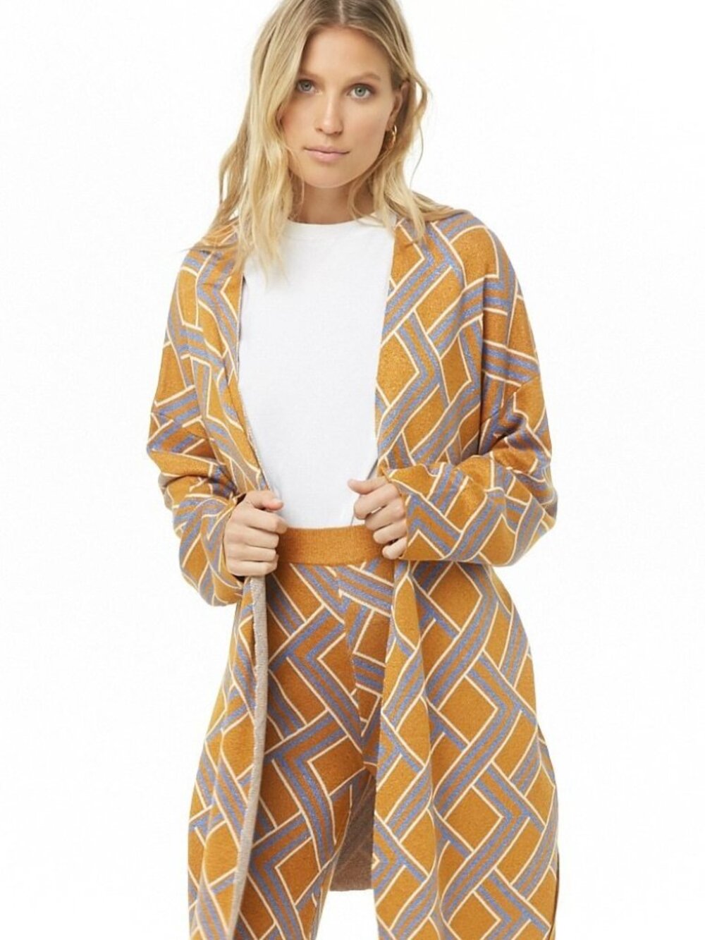Forever 21 Bronze Cream Retro Metallic Cardigan Belted XS/S/L